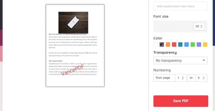 how to add watermark to pdf with VancePDF step 2