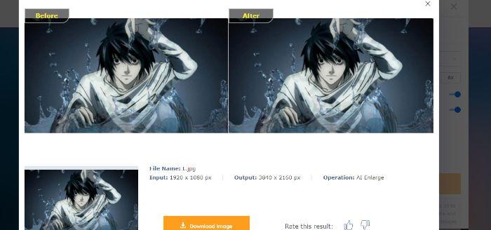 before and after in VanceAI Anime Upscaler
